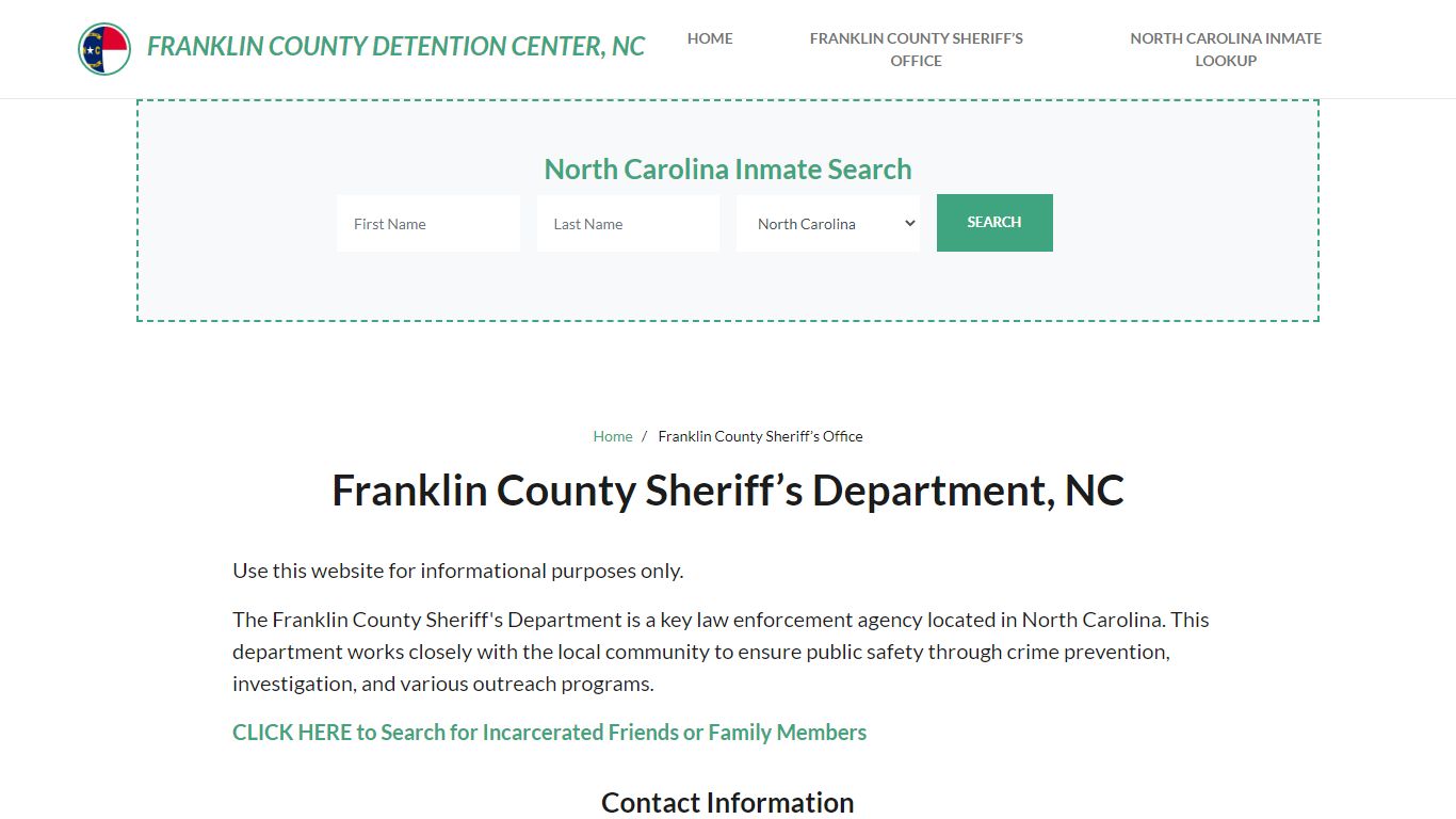 Franklin County Sheriff Department, NC Arrests, Warrant Lookup